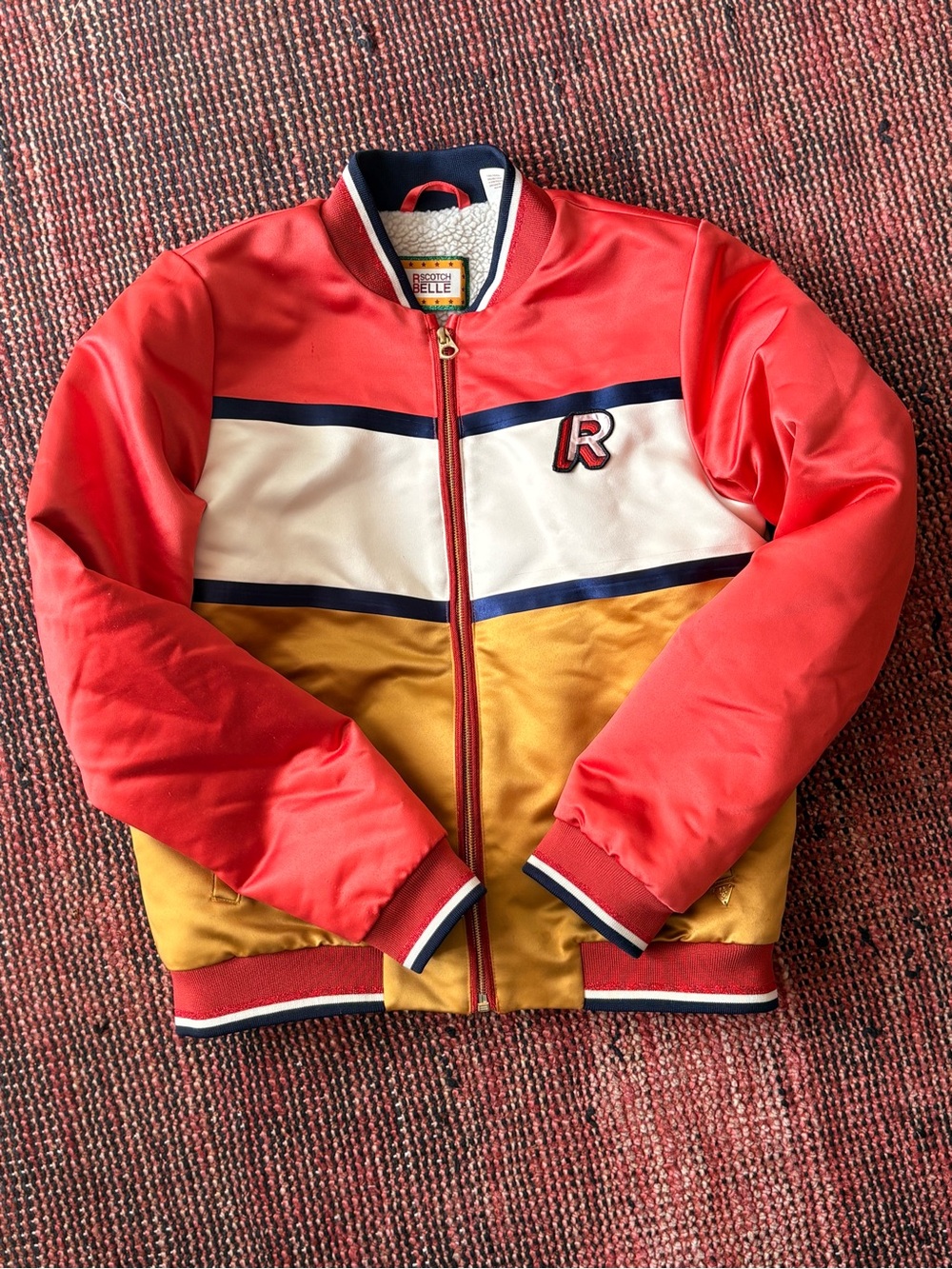 Scotch & Soda Red, Cream & Mustard Colorblock Kids Bomber Jacket